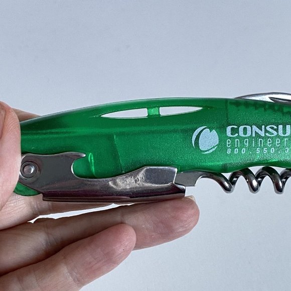 Consult Engineering Ad Green Plastic Stainless Bottle Opener Corkscrew Knife - Picture 12 of 13